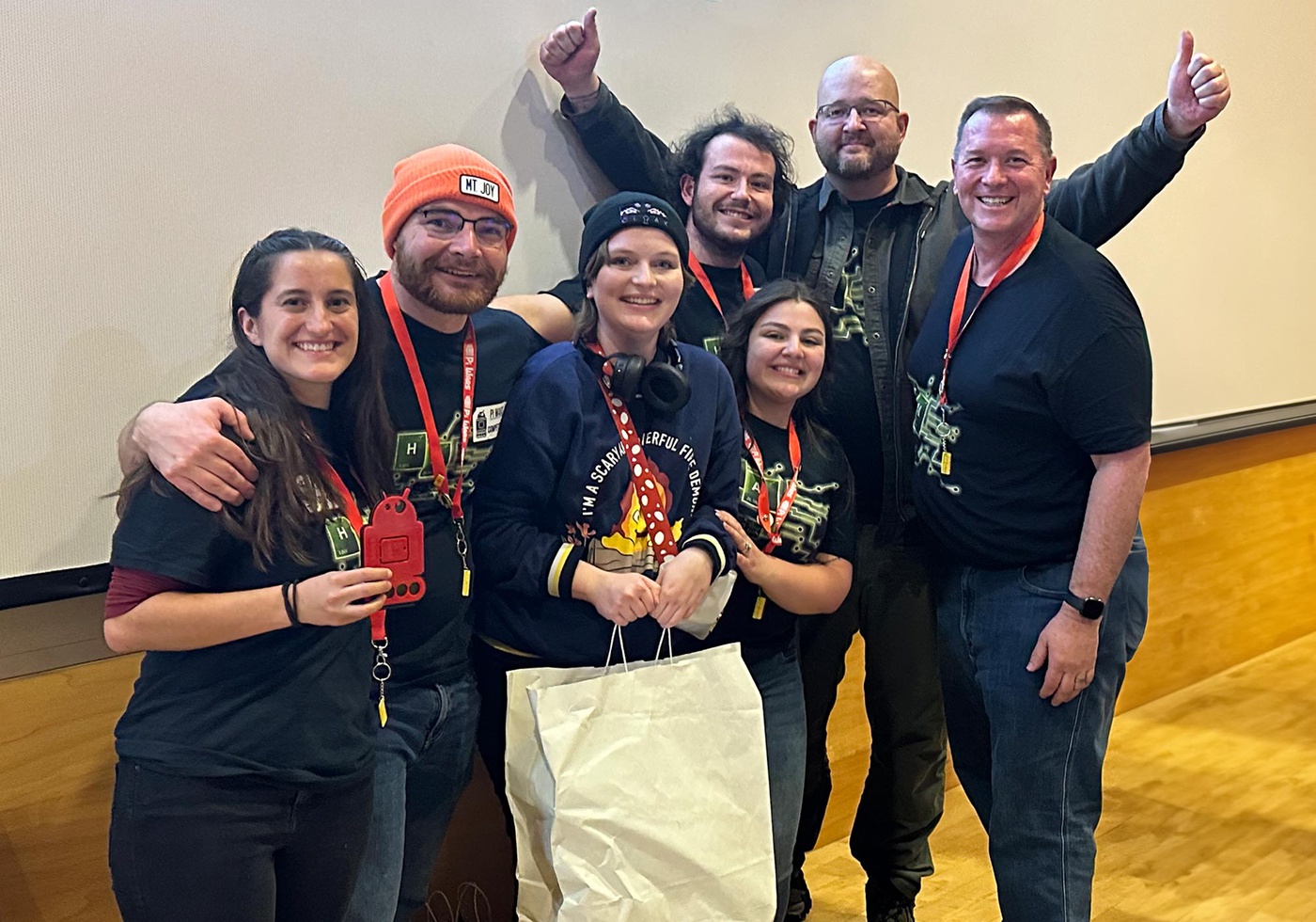 Image of Hackerspace Pi-Wars team when they wone the competition.